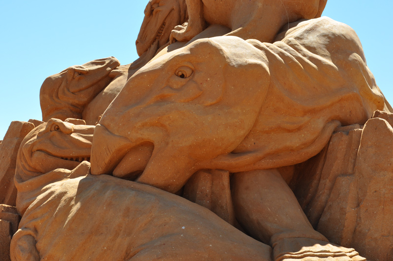 Dinosaur sand sculptures at Frankston, Victoria